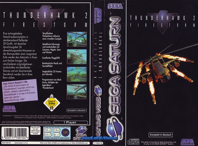 Jeu SEGA Saturn Firestorm Thunderhawk 2 – Complet, Version PAL, état Correct Mais Jouable